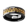 Aidan Ceramic Black Wedding Band Cheetah Print Animal Design Inlay 6mm & 8mm