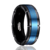 Alcoa Black Grooved Tungsten Carbide Wedding Band Blue Brushed Center - 8mm
