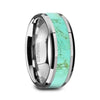 Aldin Wedding Tungsten Ring Light Blue Turquoise Stone Inlay Beveled Polished Finish - 8mm