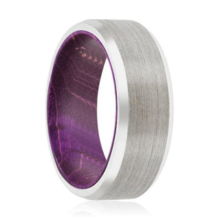 Alpine Purple Wood Sleeve Inlaid beveled Brushed Tungsten Carbide Ring - 8mm - 7 / Tungsten
