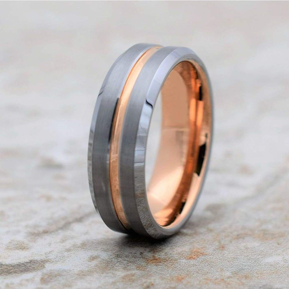 Tungsten Wedding Band, Brushed, Domed Rose Tungsten Ring, 8mm Wedding band, Mens Wedding Ring, Laser deals Engraved Mens Ring, Rose Gold Inlay