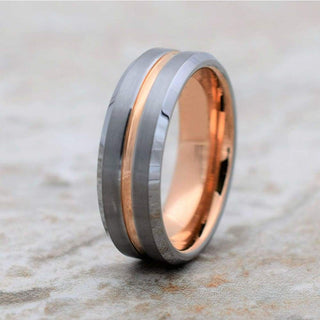 ALRIC  Men's Tungsten Carbide Ring Rose Gold Inlaid Inside & Recessed Stripe - 8mm - 7 / Tungsten