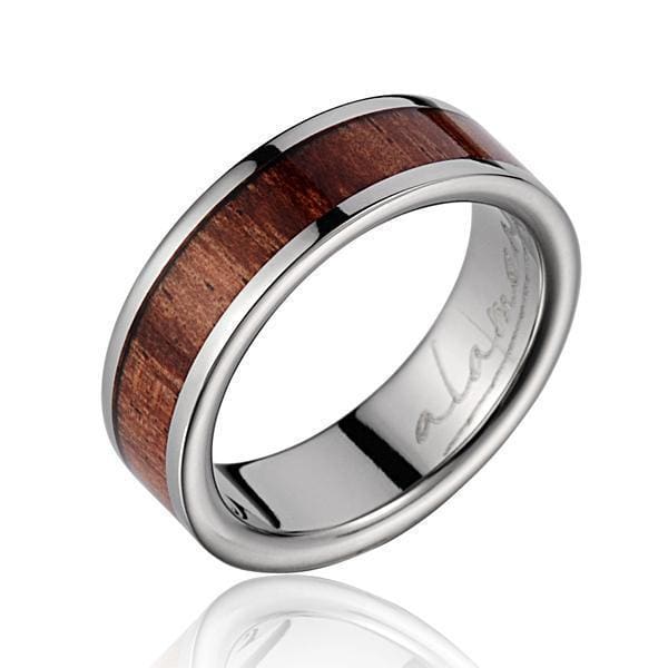 Alura Titanium Wedding Band Genuine Inlay Hawaiian Koa Wood Ring - 6mm