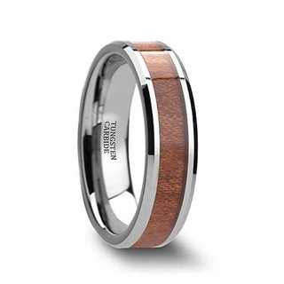 Amber Rosewood Inlaid Tungsten Wedding Ring Polished Finish - 4mm-12mm - 4mm / 5 / Tungsten