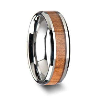 American Cherry Wood Inlaid Tungsten Ring Polished Beveled Edges 6mm - 10mm - 6mm / 5 / Tungsten