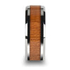 American Cherry Wood Inlaid Tungsten Ring Polished Beveled Edges 6mm - 10mm