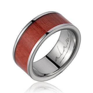 ARES Pink Wood Wedding Band Titanium Genuine Inlay - 8mm - 5 / Titanium