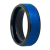 Ariel Tungsten Wedding Band Prussian Blue Ice Finished Center Stepped Edges - 8mm