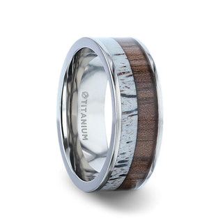ATHENS Titanium Wedding Ring With Deer Antler & Black Walnut Wood Inlay - 8mm - 6 / Titanium