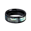 Austin Black Ceramic Wedding Ring Shell Inlay Beveled Polished Finish - 8mm