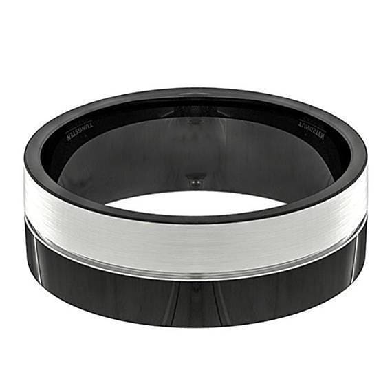 Avery Men’s Black And Silver Tungsten Wedding Band High Polish - 8mm