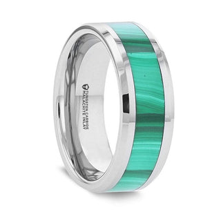 BALBUS Malachite Inlay Tungsten Carbide Ring With Polished Beveled Edges - 8mm - 5 / Tungsten