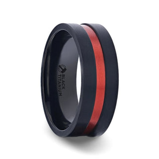 BARTOW Men's Black Titanium Ring Red Aluminum Groove Brushed Center 8mm - 6 / Titanium