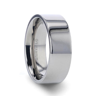 BEDFORD Highly Polished Flat Style Men’s Titanium Wedding Band - 6mm & 8mm - 6mm / 4 / Titanium