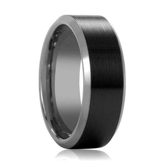 Beveled Black Tungsten Carbide Ring With Brushed Black Ceramic Center 6mm & 8mm - 6mm / 5 / Black & Silver