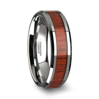 Beveled Mens Tungsten Wedding Ring With Real Padauk Wood Inlay 6mm - 10 mm - 6mm / 5 / Tungsten