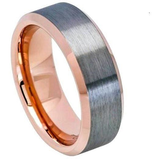 Beveled Two-Tone Rose Gold Tungsten Wedding Ring With Brushed Gun Metal Finish - 8mm - 7 / Tungsten