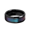 Black Ceramic Ring Blue-Purple Color Changing Inlay Beveled Polished Finish 6mm - 10mm