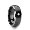 Black Ceramic Ring with Polished Tungsten Edges And White Diamond Setting - 8mm