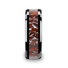 Black Ceramic Wedding Ring Red Dinosaur Bone Inlay Beveled Polished Finish 4mm & 8mm