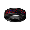 Black Ceramic Wedding Ring With Opal Inlay Beveled Polished Finish - 8mm