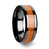 Black Cherry Wood Inlaid Ceramic Wedding Band Beveled Edges 6mm - 10mm