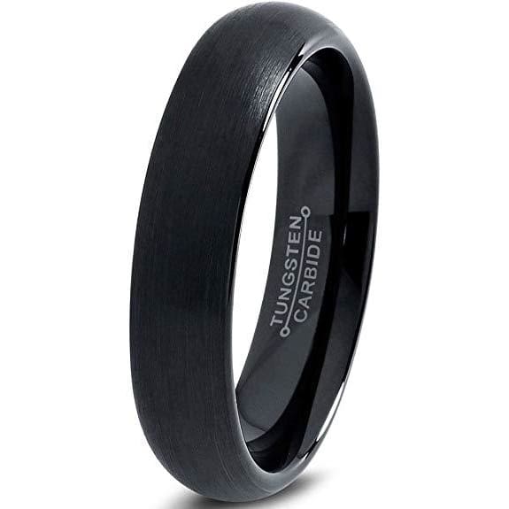 Black Domed Tungsten Wedding Ring for Women Comfort Fit and Brushed Finish - 4mm