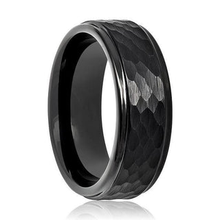 Sachio Black Hammered Stepped Edges Tungsten Carbide Wedding Band 6mm & 8mm - 6mm / 7 / Black