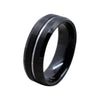 Black Tungsten Carbide Ring Brushed Finish with Silver Colored Center Groove 8mm