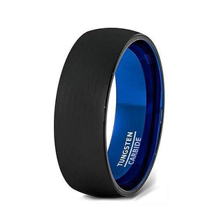 Nahios Black Tungsten Wedding Band With Deep Blue Inside and Brushed Finish 6mm & 8mm - 6mm / 5 / Tungsten