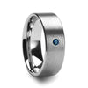 Blue Diamond Silver Tungsten Wedding Ring Flat Brushed with 1 6mm & 8mm