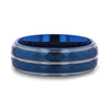 Blue Ion Plated Tungsten Carbide Men’s Ring Faceted Center Stepped Edges - 8mm