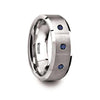 Blue Sapphires Silver Tungsten Wedding Ring Brushed Beveled Edges with 3 - 8mm