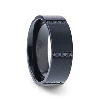 BOULDER Black Titanium Ring with 6 Sets of Quadruple Black Sapphires In Horizontal Channels - 8mm - 6 / Titanium