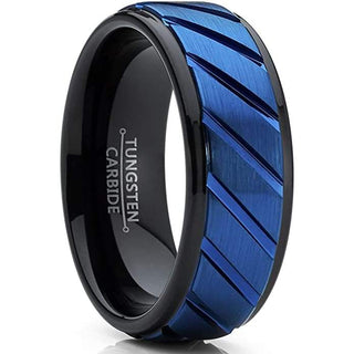 Bronx Blue Grooved Raised Center Black Tungsten Carbide Wedding Band - 8mm - 7 / Tungsten