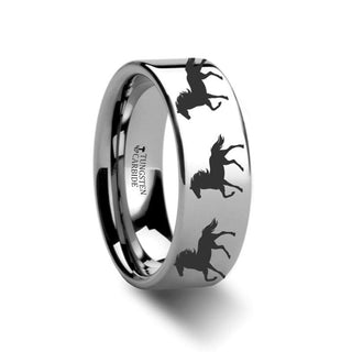 Brunswick Horse Print Ring Engraved Flat Tungsten Carbide Ring - 4mm - 12mm - 4mm / 5 / Tungsten
