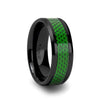 BUNIM Men’s Black Ceramic Ring With Emerald Green Carbon Fiber Inlay - 8mm