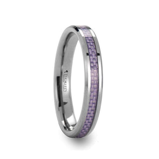 CALAH Beveled Purple Carbon Fiber Inlaid Tungsten Wedding Band  4mm - 6mm - 4mm / 3.5 / Tungsten