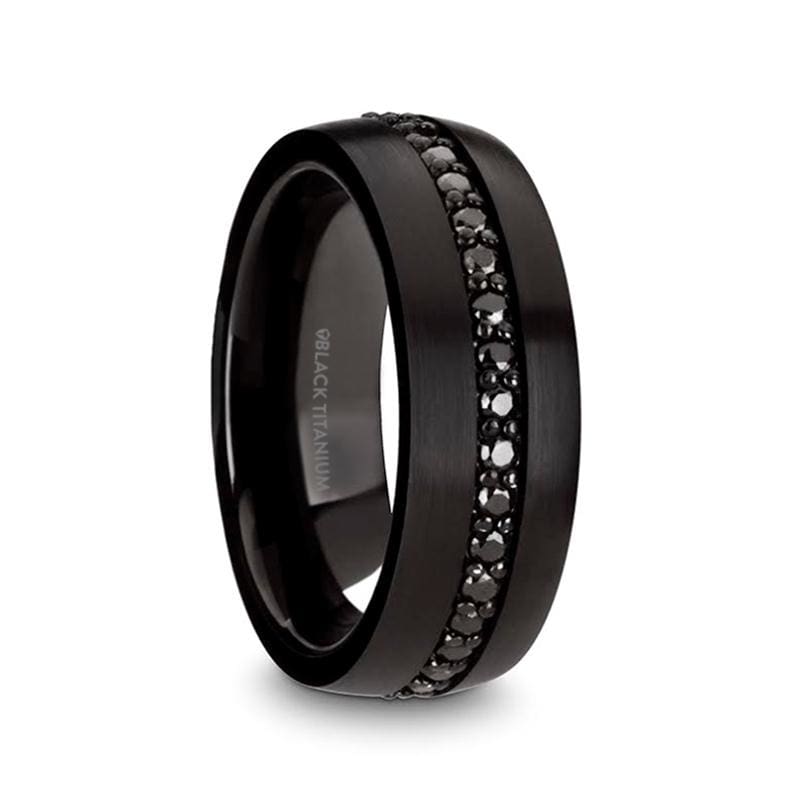 CALIX Men’s Domed Black Titanium Ring with Multiple Sapphires 8mm