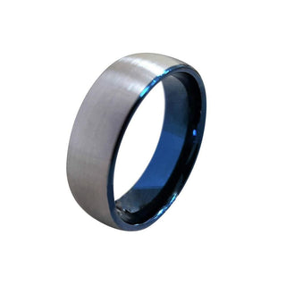 Canan Men's Tungsten Carbide Ring With Curved Brushed Finish & Ion Plated Blue Inside 8mm - 7 / Natural