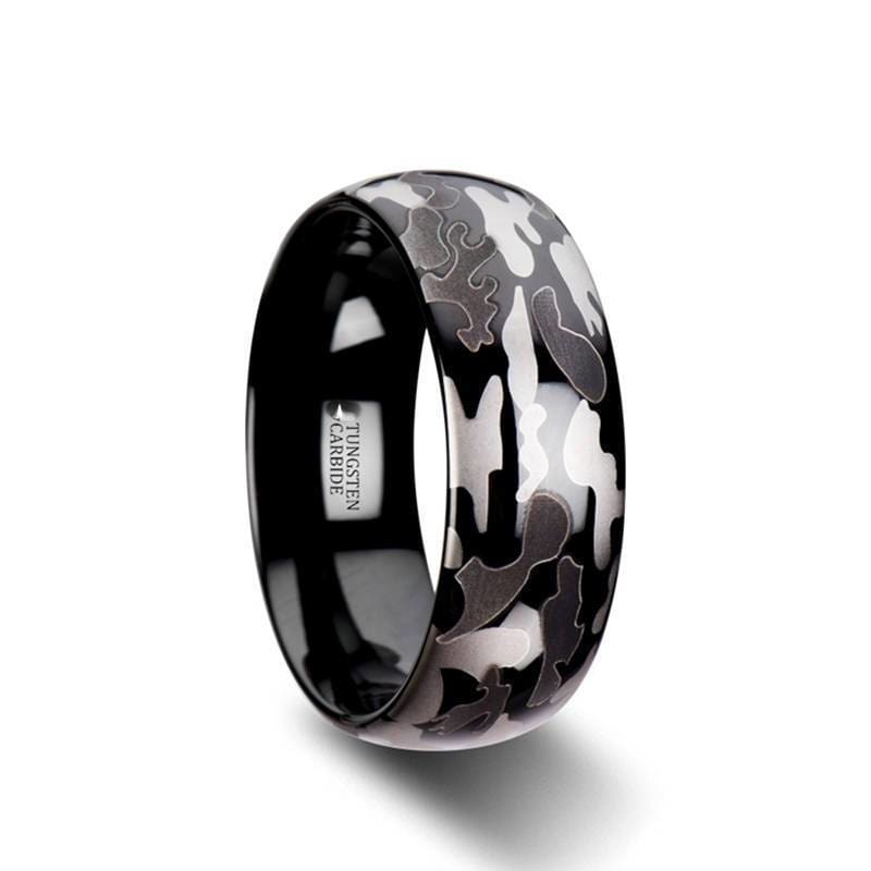Carter Black and Grey Domed Camo Tungsten Wedding Band For Men - 8 mm