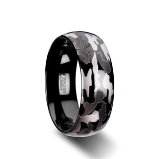 Carter Black and Grey Domed Camo Tungsten Wedding Band For Men - 8 mm - 5 / Tungsten