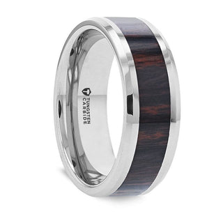 CATO Mahogany Wood Inlaid Tungsten Ring With Polished Beveled Edges – 8mm - 5 / Tungsten