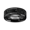 Ceramic Wedding Ring Black & Gray Lava Rock Stone Inlay Beveled Polished Finish 6mm 8mm