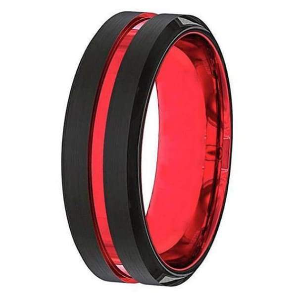 Colton Men's Black And Red Grooved Tungsten Wedding Band 6mm & 8mm