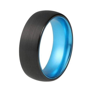 CONROE Men's Domed Black Tungsten Carbide Ring with Aqua Blue Inside - 8mm - 7 / Tungsten