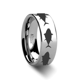 Covington Fish Jumping Sea Pattern Engraved Flat Tungsten Ring 4mm - 12mm - 4mm / 5 / Tungsten