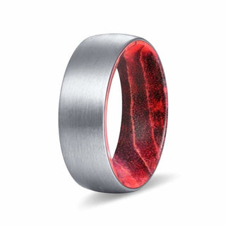 DALLAS Domed Men's Tungsten Ring with Black/Red Box Elder Wood Sleeve 8mm - 7 / Tungsten