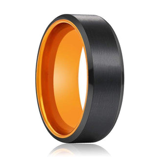 DELTA Beveled Black Brushed Tungsten Carbide Ring Orange Inside 6mm & 8mm - 6mm / 5 / Tungsten