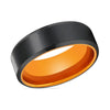 DELTA Beveled Black Brushed Tungsten Carbide Ring Orange Inside 6mm & 8mm
